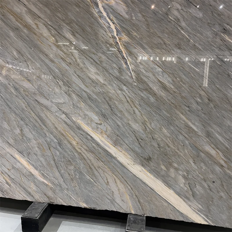 Luxuriosa Aurata, Praeclarae Qualitatis, Brunnea Quartzitis Tabula, Ad Design Internum, Aurata Exotica Lapidis Suprastructura