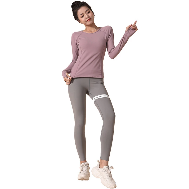 Yoga Set Long Sleeve Crop Top High Waist Leggings Sports Suits Workout Sportswear Gym Clothing Fitness Winter Autumn