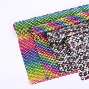 Hot Sale Wholesale  Adhesive Crystal  Leopard Print Rhinestone  Self Adhesive Sheets Rainbow