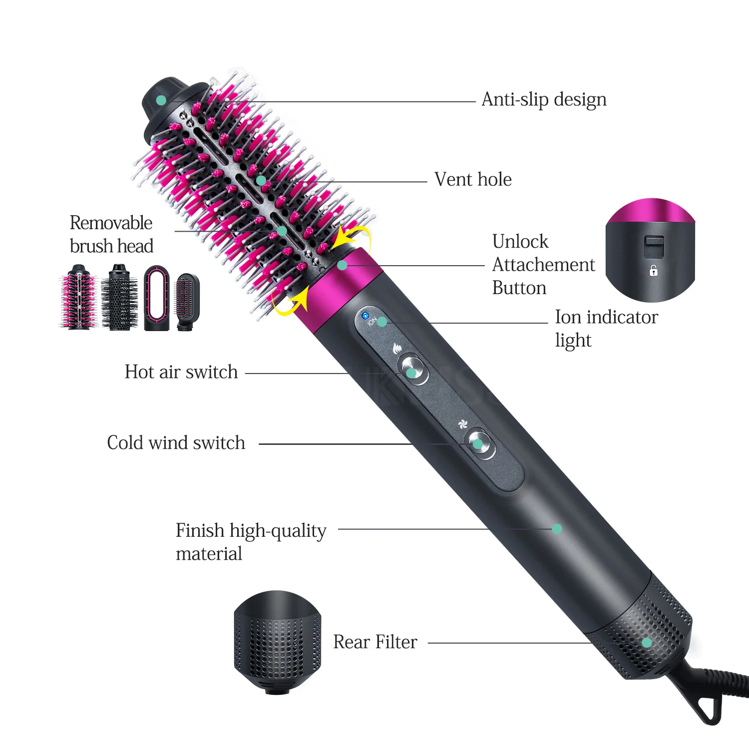 in Hair Styler Ionic Blow Dryer Brush with Curling Iron