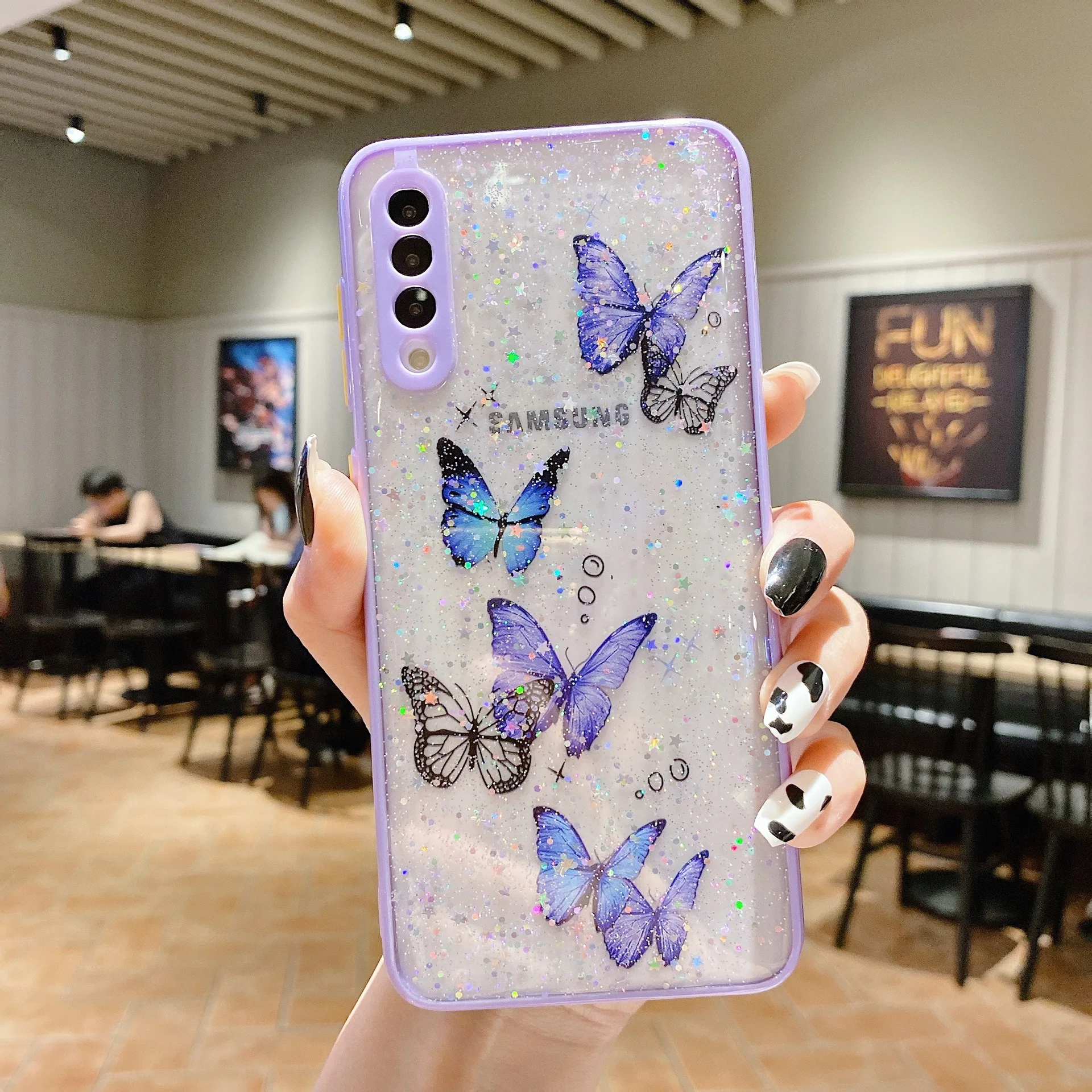 Retro Glitter Powder Butterfly Flower Phone Cover For Samsung