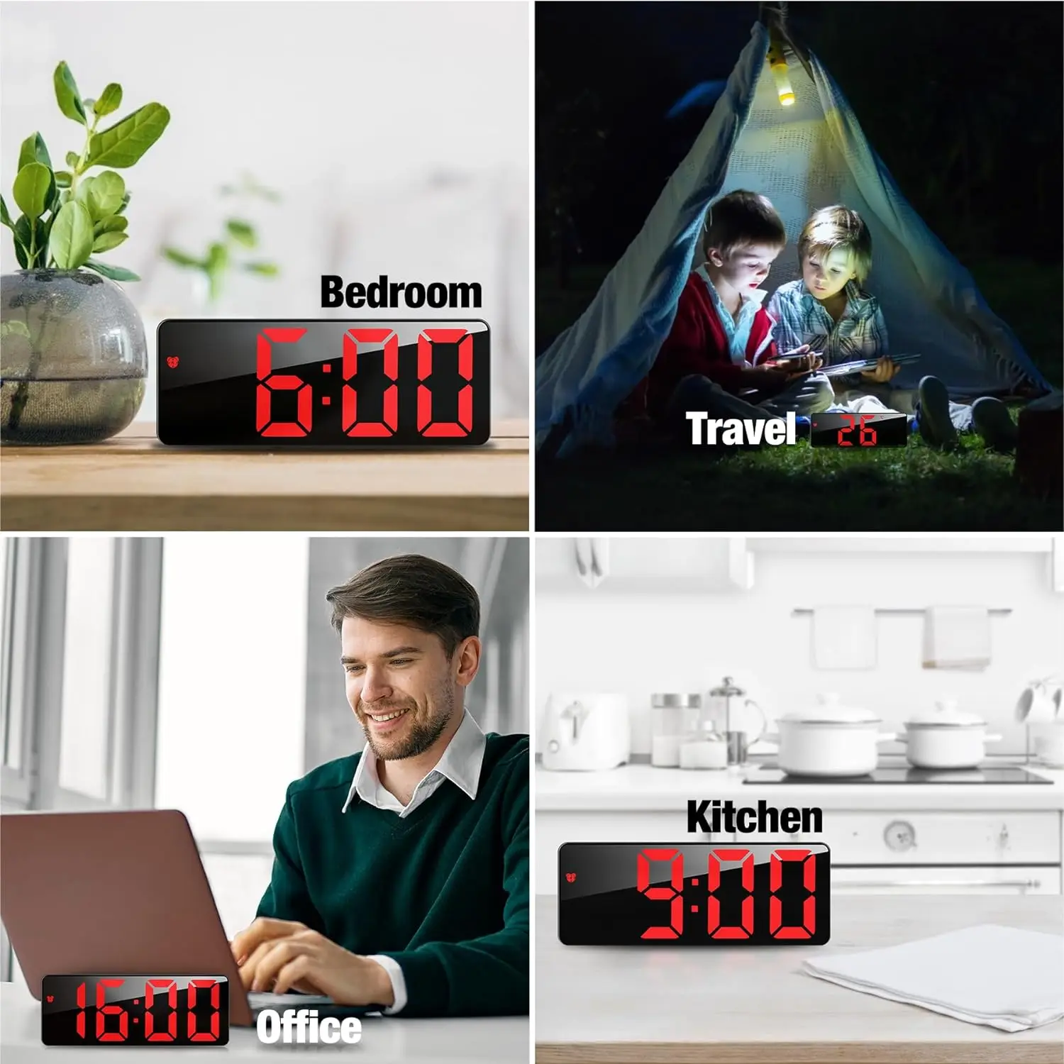 Digital Alarm Clock Voice Control Temperature Snooze Night Mode Desktop Table Clock 12/24H Anti-disturb Funtion LED Clocks