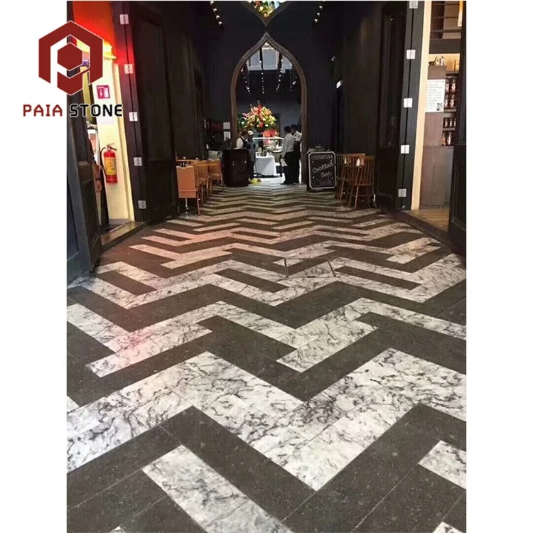 ブラック・ホワイトタイル（イタリア産混合ブラック大理石フロアタイル）、インテリアデザイン用