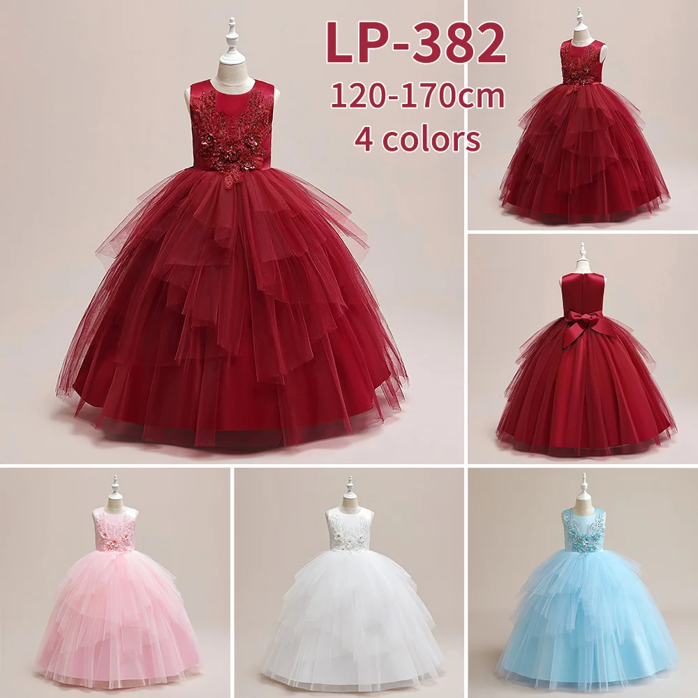 Red Flower Girl A-line Party Dress For Kids, Oem Available