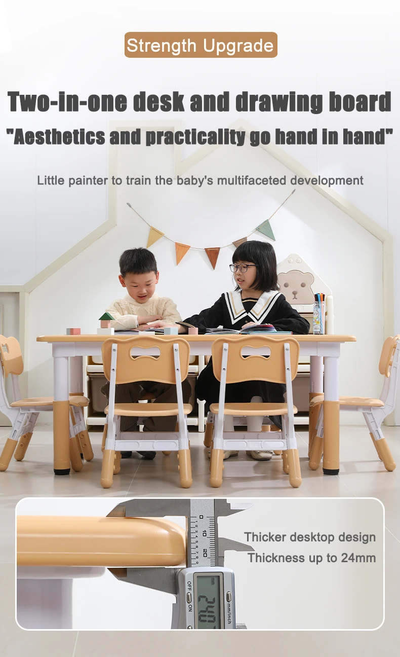 Children Table And Chairs Set For 4,49''l X 25''w Study Table And Chair