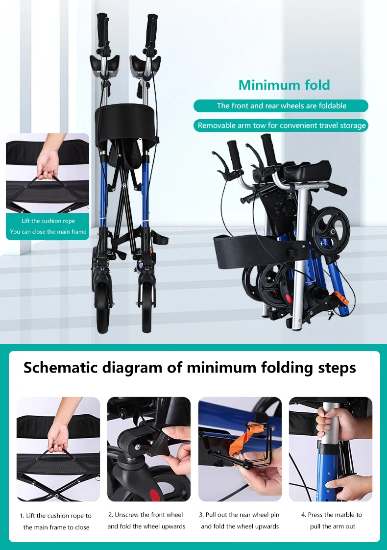 Portable Walking Crutch Disabled Walker Foldable Lightweight Adult Standing Walker With Wheels Walking Aids Frame manufacture