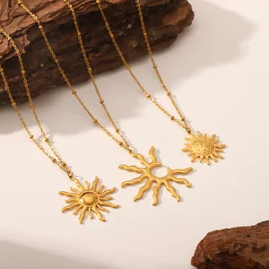 MW Waterproof & Tarnish Free 18K Gold Plated  Spiral Sun Pendant Necklace Stainless Steel Necklace Fashion Jewelry for Women