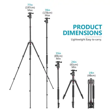 NEEWER 360 Degree Ball Head Tripod Aluminum Lightweight Travel Tripod 34lb Max Load 77 Inch Camera Tripod Monopod detail image
