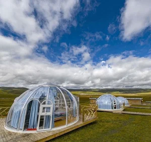 2020 New Hot Selling 6m Glass Insulated House Luxury Geodesic Tent Glamping Dome with Bathroom for Sale