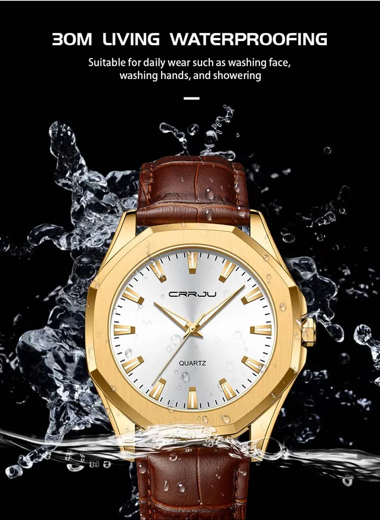 CRRJU 5015 Charming Classic Male Quartz Watch Latest Japan Movement Water Proof Luminous Vintage Business Watch Design
