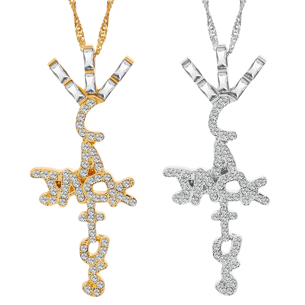 Bling Cactus Jack Letter Pendant Necklaces Gold Plated Full Cubic Zircon  Cross Cuban Chain Hip Hop Jewelry For Men - Buy Bling Cactus Jack Letter 