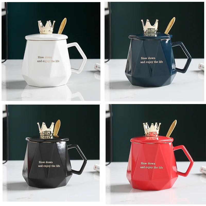 Printable Logo Mug With Lid Spoon Ceramic Cup Opening Practical Gift