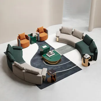Custom Italian High-End Modular Sectional Curved Sofa Modern Villa Living Room Furniture Luxury Design Velvet Curved Sofa Set