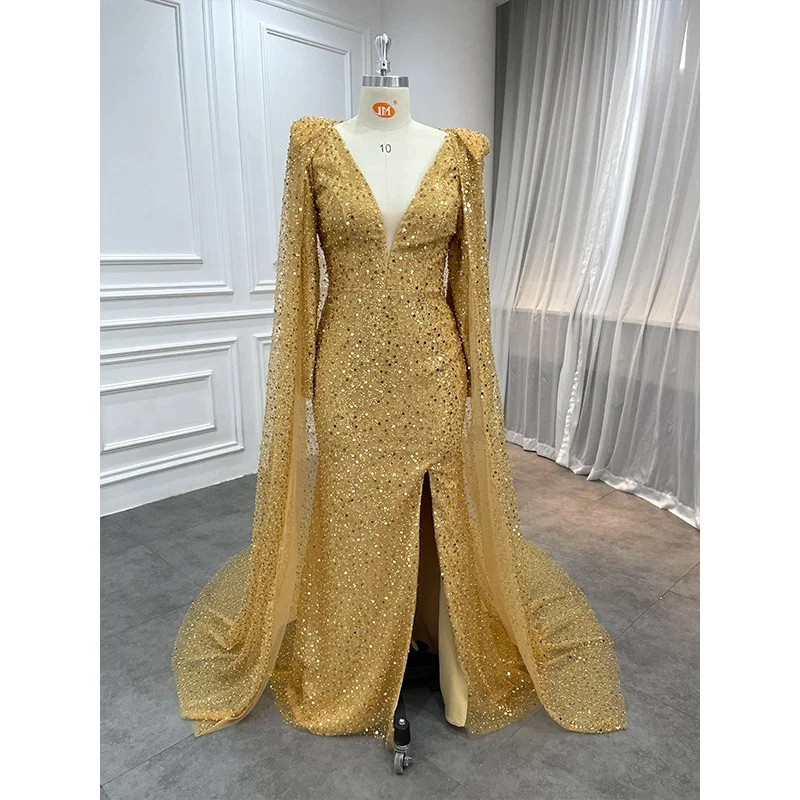 Luxury Elegant Formal Party Crystal Evening Couture Dress Fat Women High  Quality Champagne Gold Long Evening Dresses Turkish