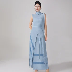 Miyake High-End Women's Summer Fashion Suit Set Irregular Sleeveless Jacket With Lace-Up Joker Pants Two-Piece Complete Outfit