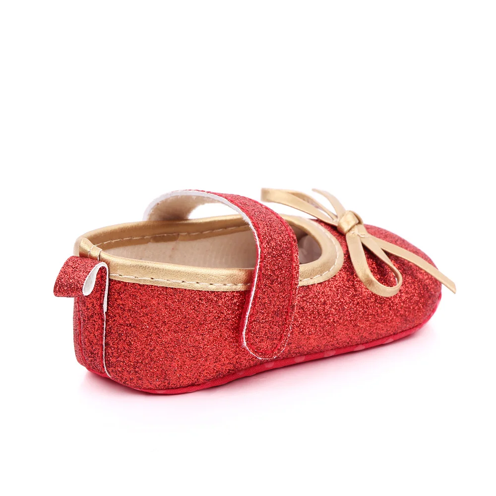 Fancy shining baby girl princess shoes bow-knot soft sole infant toddler shoes 0-1 year walking factory