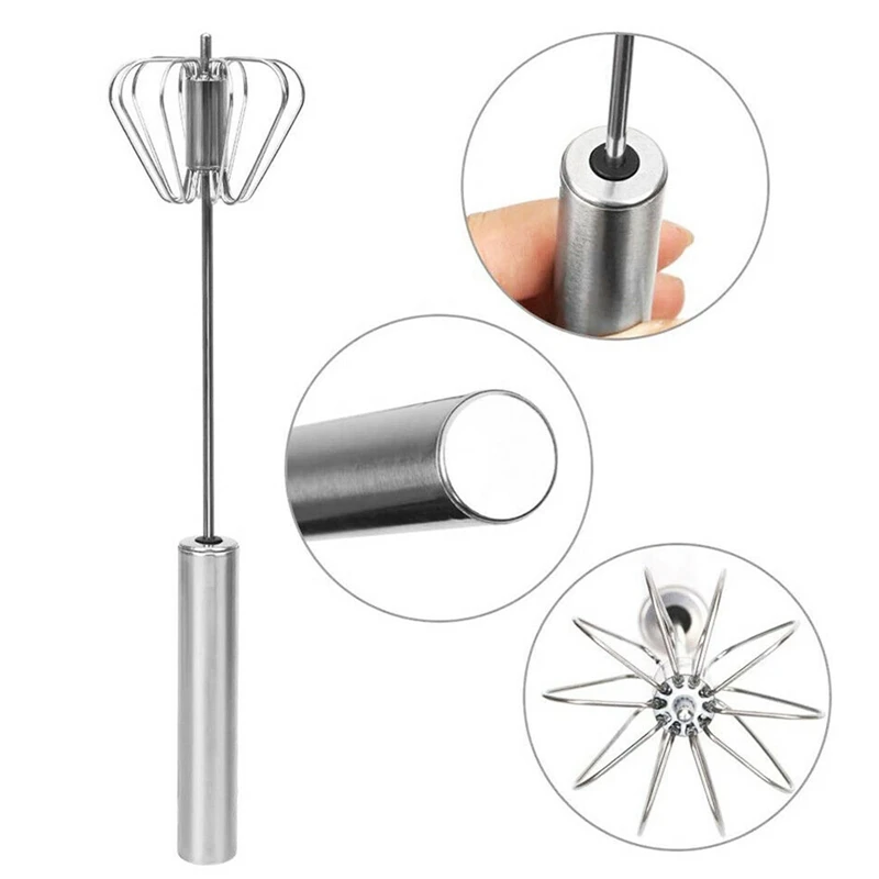 Stainless Steel Semi-automatic Egg Whisk - 3PCS Hand Push Rotary Whisk  Blender (3 Colors)