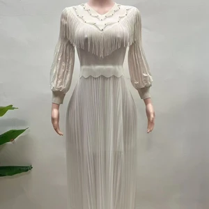 2025 Summer New Style Elegant Fringe Ruffled Dress Fashionized Tight-Waisted Plus-Sized Dress