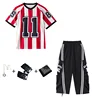 Red striped top + black overalls trousers+square+necklace+gloves