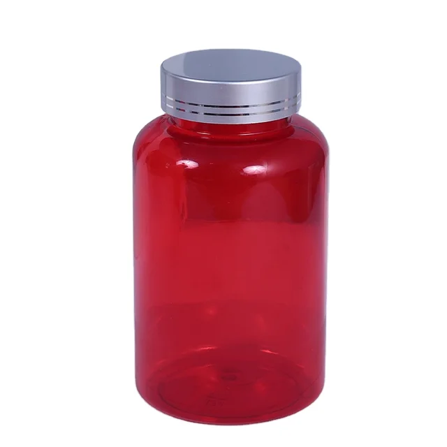 100cc 150cc 180cc wide mouth Red Capsule PET round Bottle with electroplated Cap for supplements varies capsules