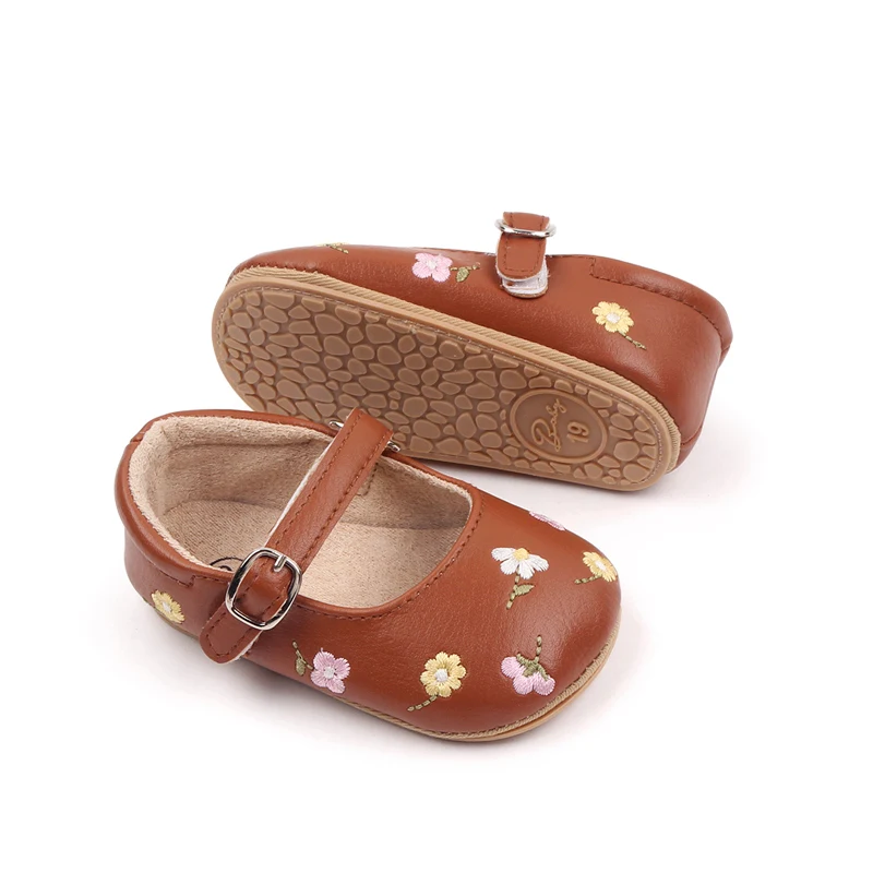 Beautiful Flower Embroidery Soft PU Leather Princess Baby Girl Shoes Toddler Shoes for Girls Baby Walking Shoes manufacture