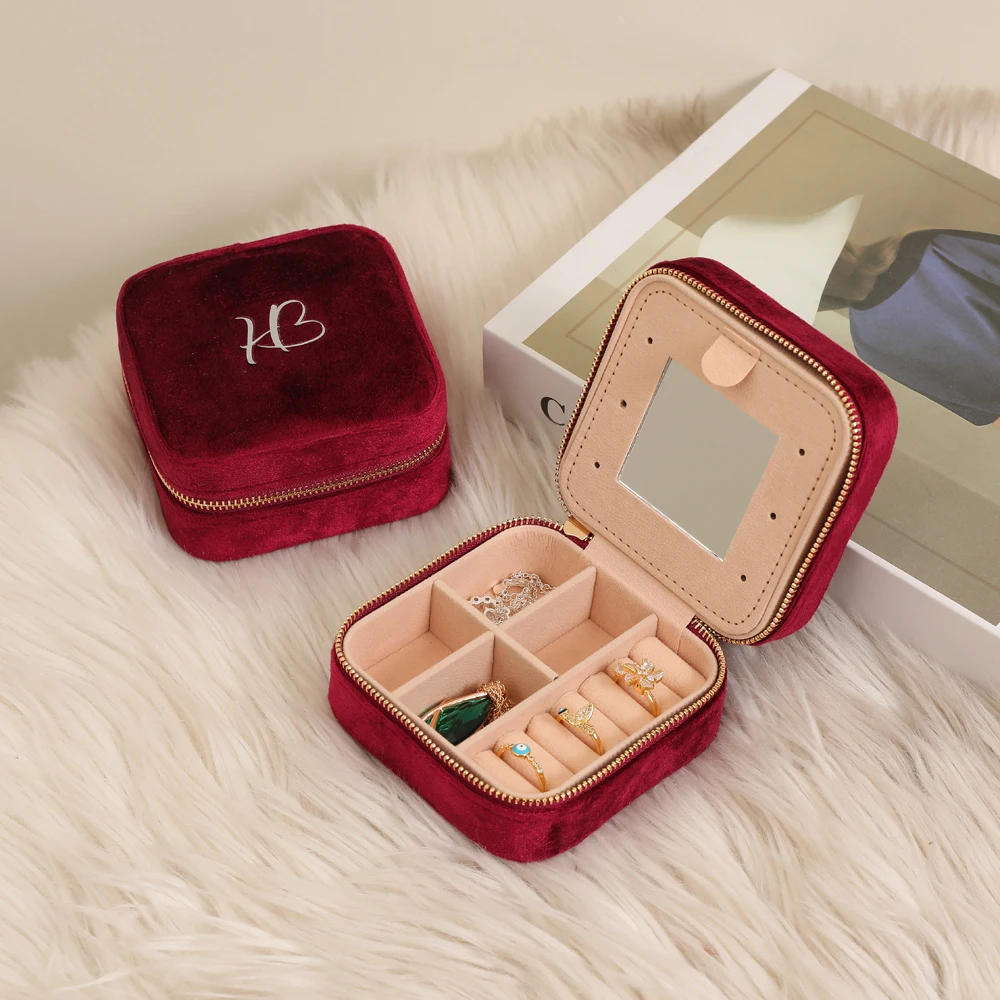 Custom Logo Italian Velvet Travel Jewelry Box Organizer Wholesale
