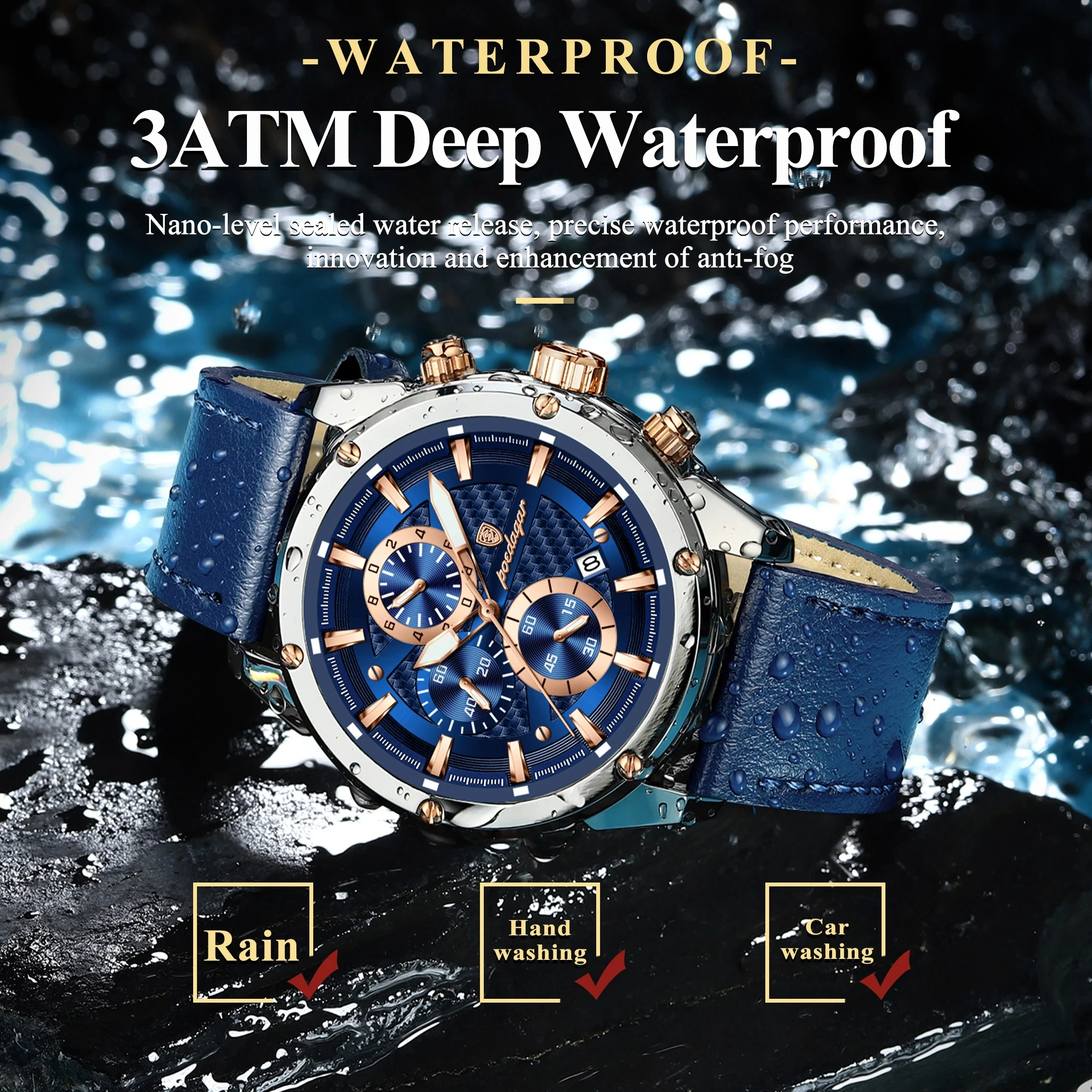 POEDAGAR 860 Fashion Classic Genuine Leather Band Clock Hardlex Dial Window Material Men aperçu 6