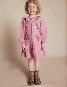 Autumn and Winter Girls Long-Sleeved Pink Embroidered Dress Casual ODM Summer Birthday Dress for Children