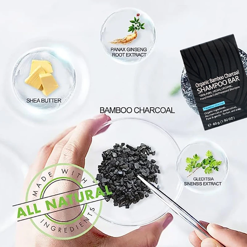 OEM Pure Organic 60g Handmade Solid Shampoo Bar Natural Bamboo Charcoal Black Soap Solid Shampoo and Conditioner Bar for Men Female
