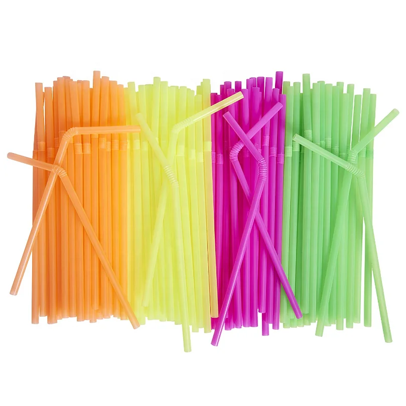 Individually Wrapped Telescope pp Smoothie Straw Jugo  Plastic Neon Colored Flex Drinking Disposable Straw