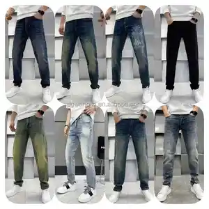 High Quality Men's Vintage Straight-Leg Blue Gray Jeans Fashionable Tight Fit Button Breathable for Autumn Summer Spring