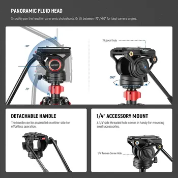 NEEWER 72" Fluid Head Video Tripod Monopod Aluminum Alloy QR Plate Tripod for DSLR Camera Camcorder detail image