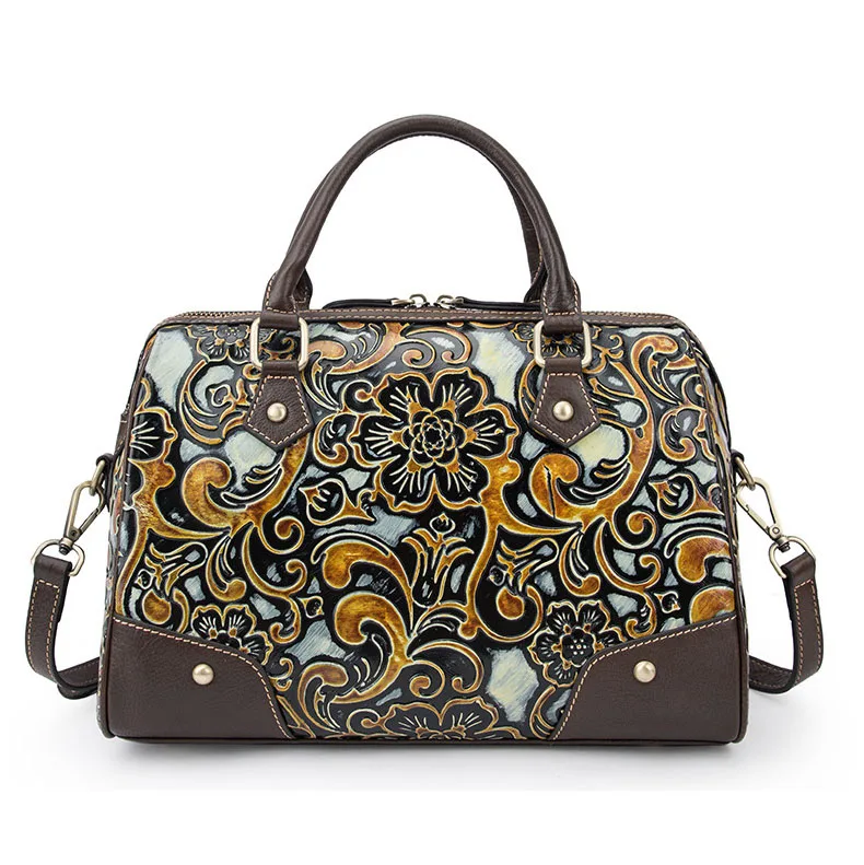 Wholesale Real Cow Leather Handbags with Embossed Patterns