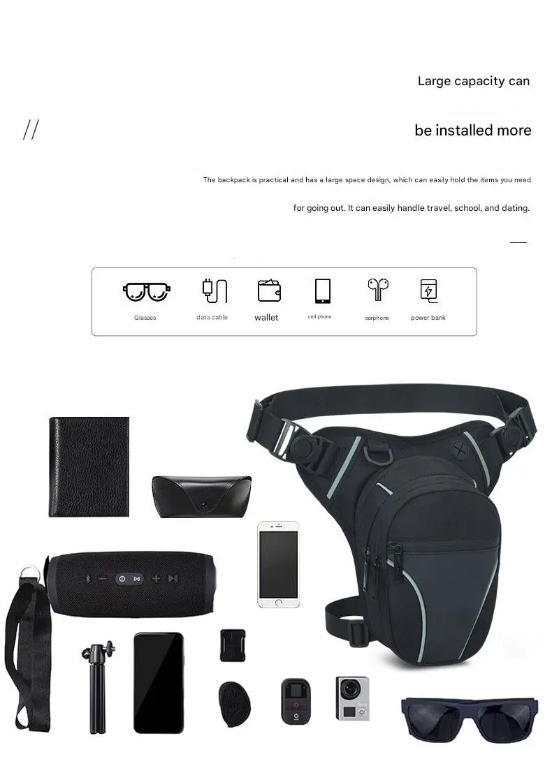 Multi-Function Outdoor Sports Chest Bag for Water-Repellent Motorcycle Luggage Saddlebags Leg Bag Mobile Phone Storage for