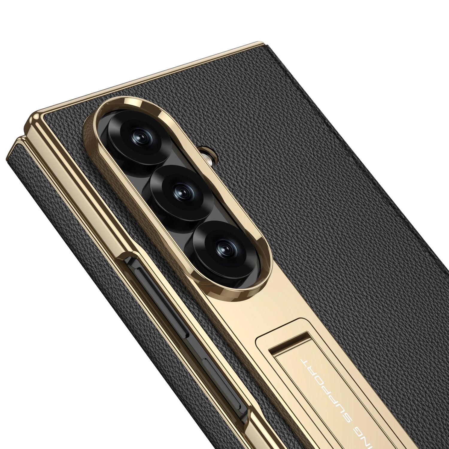 Electroplated Leather Golden Sides Back Cover with Stand Holder Phone Case Cover for Samsung Galaxy Z TriFold case