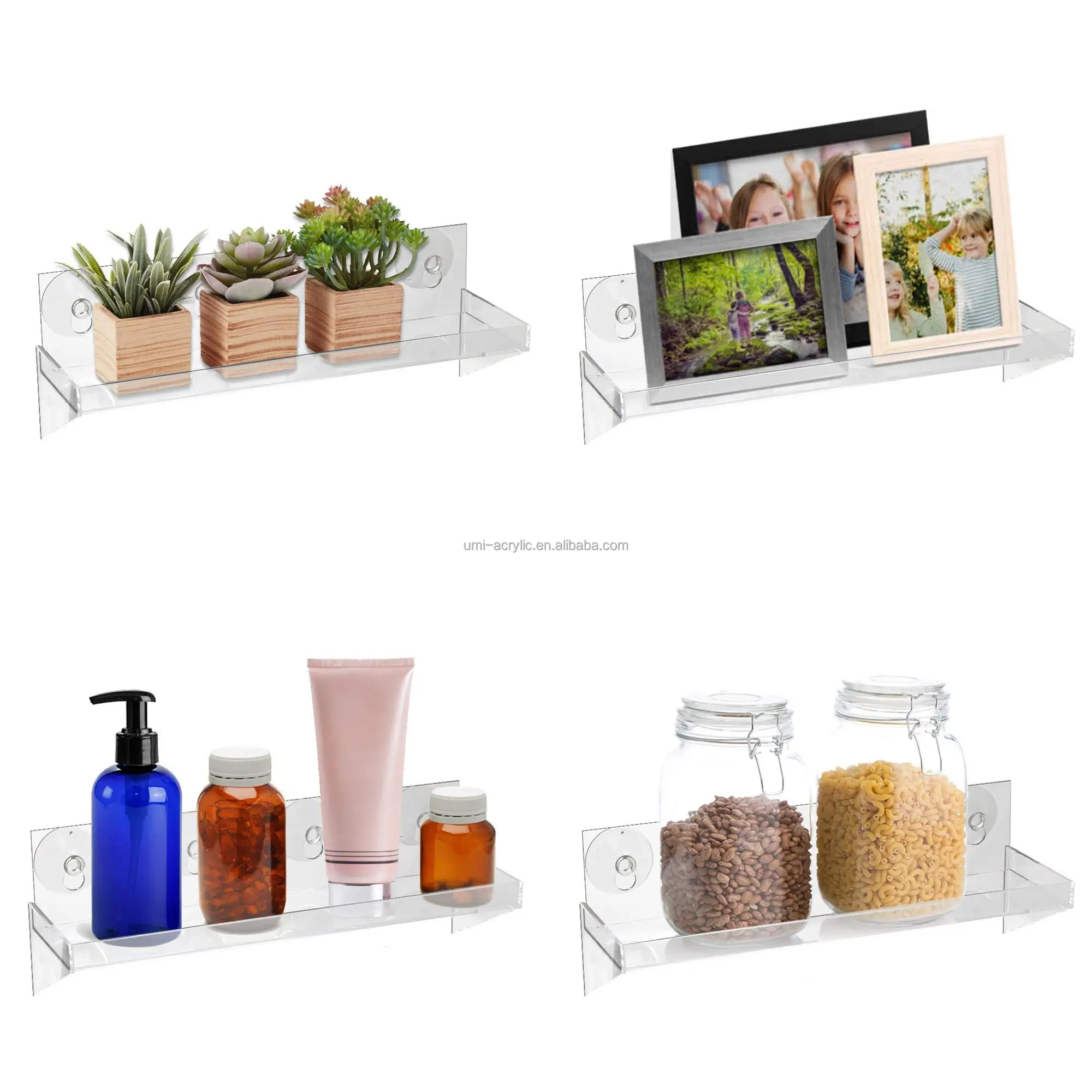 2 Pack Ledge Suction Cup Shelf Ledge Acrylic 12 Inch Window Shelf for  Plants