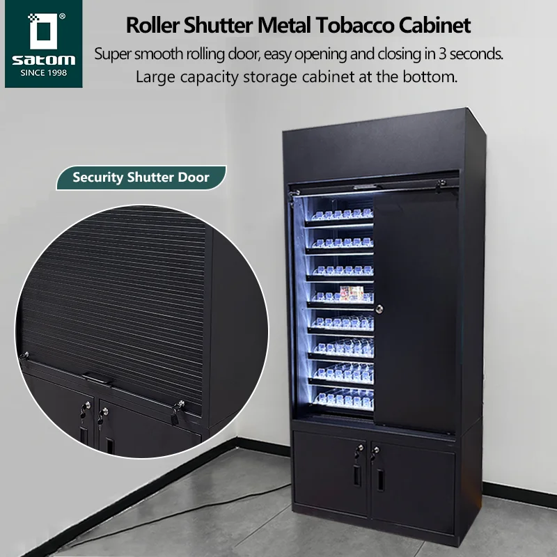 Anti-theft Lockable Door Metal Smoke Display Tobacco Cabinet with Roller  Shutter for Various Sizes Cigarette Boxes