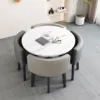 Imitation marble round table + 2 light gray + 2 gray leather cha