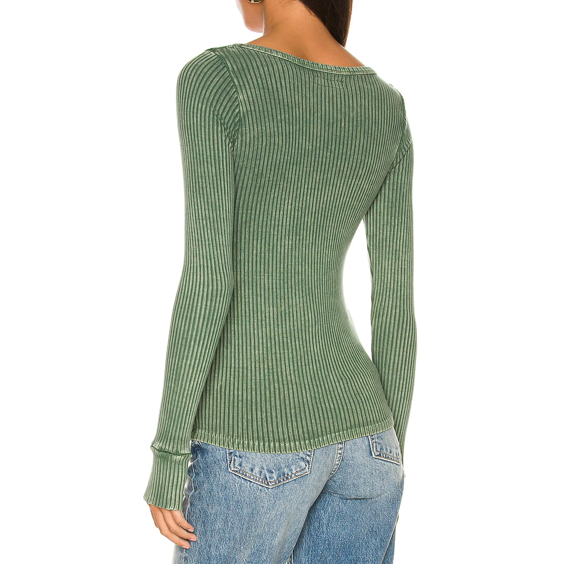 New Collections Simple Plain Color Jersey Crew Neck Long Sleeve Tops Casual Slim Knitted Rib Bodysuit