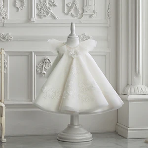 Baby's 1 Year Old Birthday Dress 3D White Princess Gown Kids Wedding Luxury Flower Girl Dress Clothes for Kids