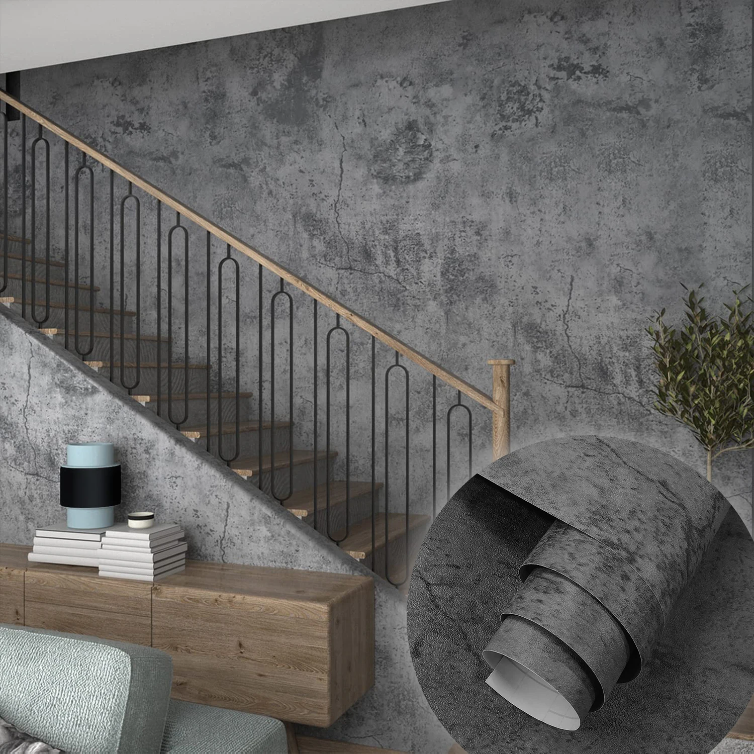 ORON DECO Thick Grey Concrete Wall Paper 3D Cement Wallpaper Peel and Stick Vinyl Textured Self-Adhesive Wall Sticker for Wall