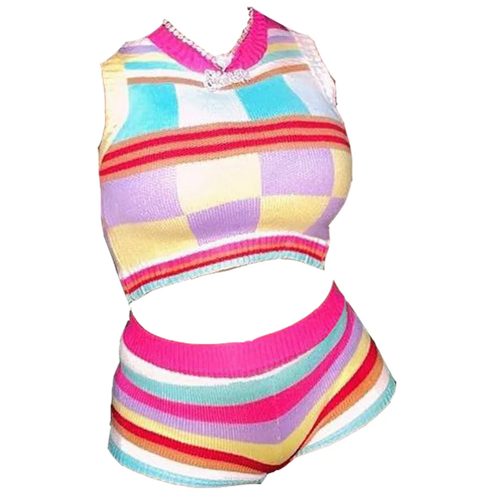 Quality Sleeveless Short Suit Cropped Wool Sweater and Shorts Set