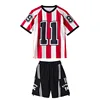Red striped top + black work shorts