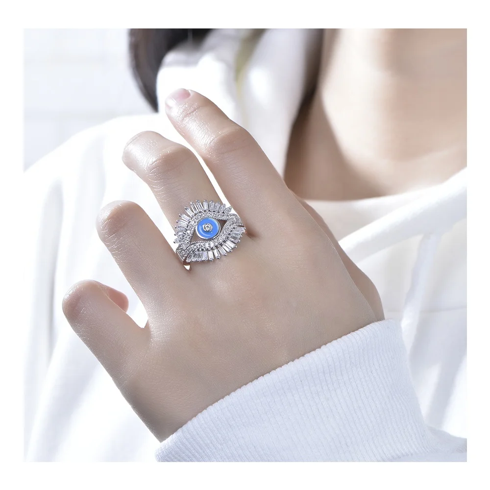 Squillare Anillo Bague Anneau Blue Lucky Eye Ring Evil Eye 925 Sterling Silver Ring Set Angel Eye  Promise CZ Rings Fine Jewelry