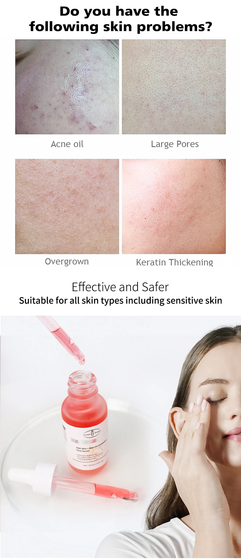 Aichun Beauty Private Label Exfoliating Anti Acne Face Care Brightening Purifying Shrink Pores Face Serum For All Skin Types