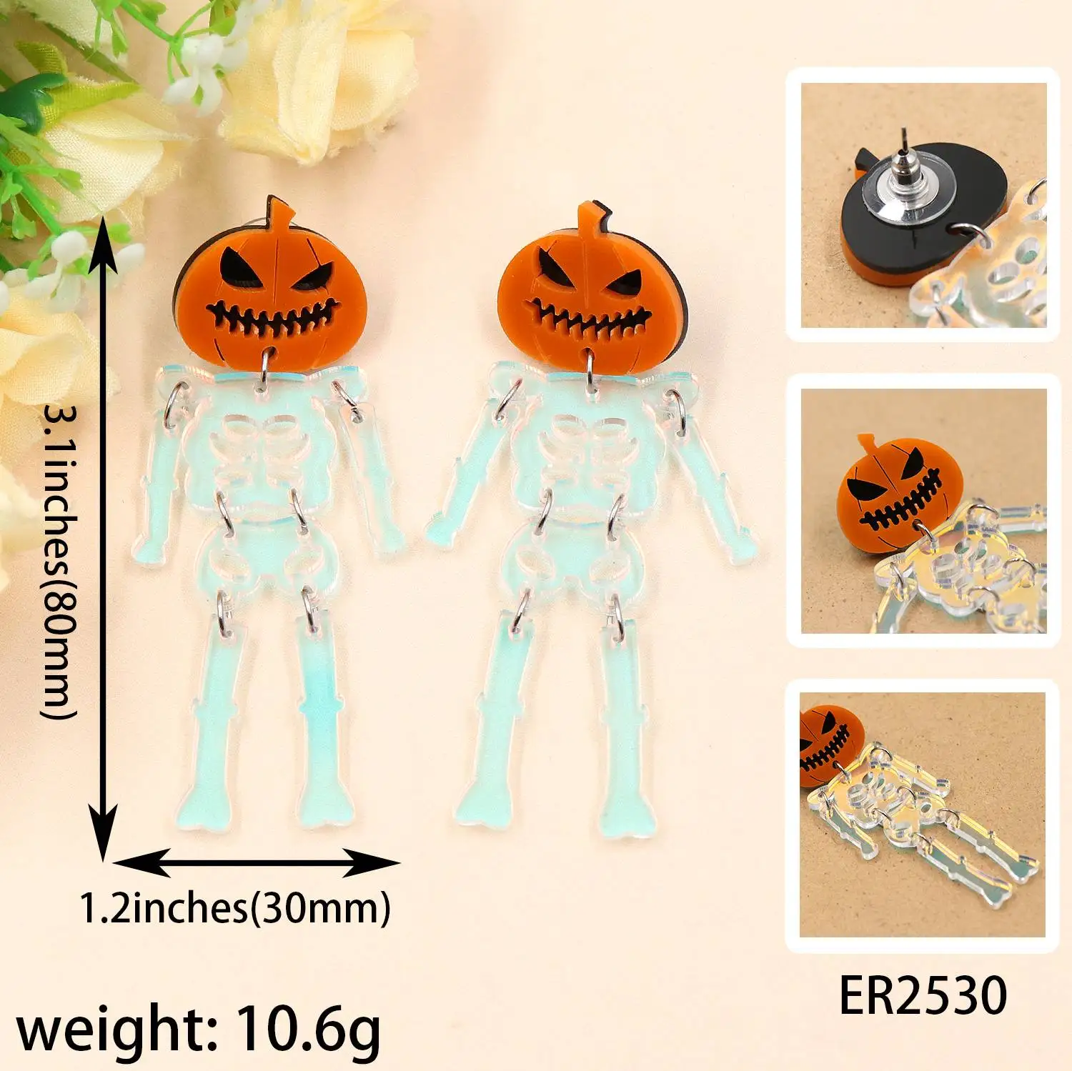 YYXER2530 High Quality Acrylic Halloween Drop Earrings Vintage Style Terrifying Pumpkin Skull for Gifts factory