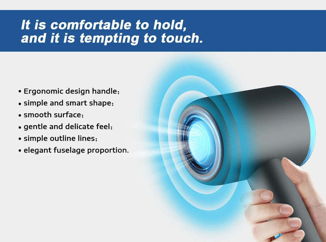 Compact and Lightweight Quiet Low Noise Innovative Air Qutlet Structure Dual Voltage Hair Dryer for Pet Baby Pregnant Woman