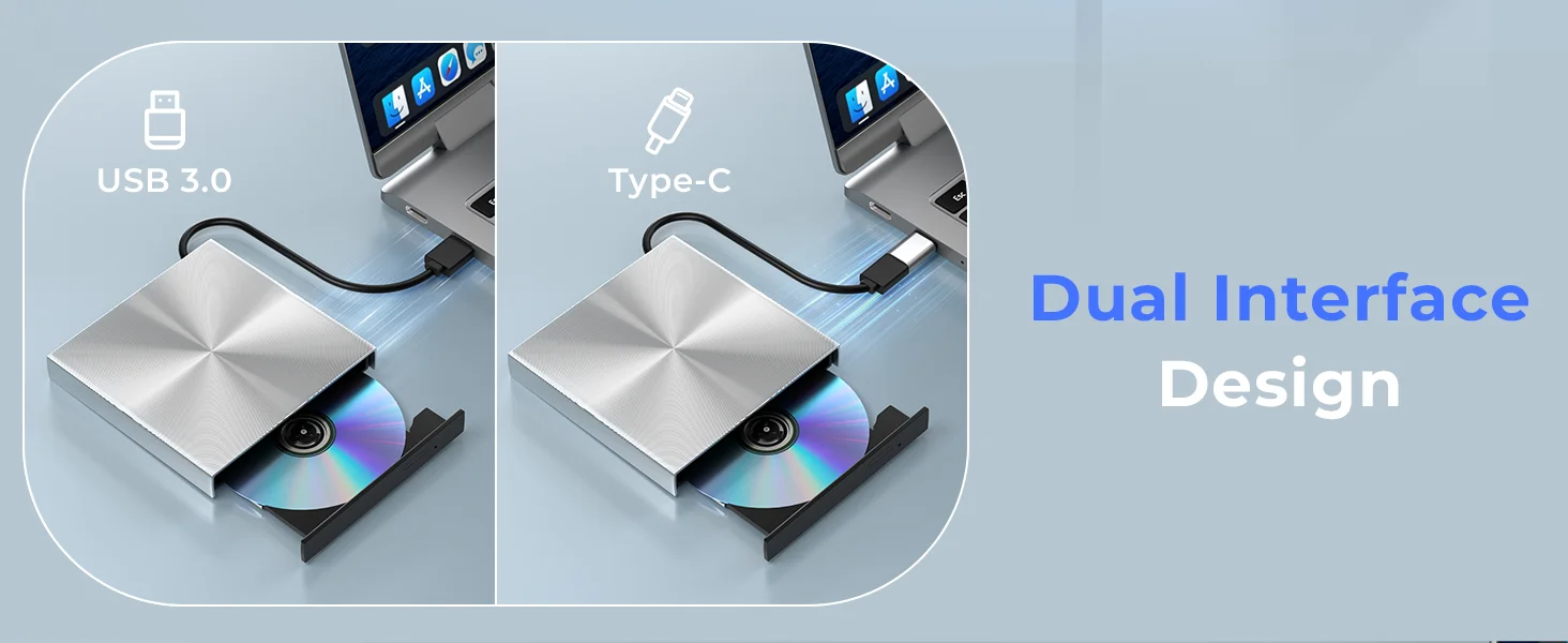Hirucy External Blu-Ray DVD Optical Drive - Ultra-Thin & Portable