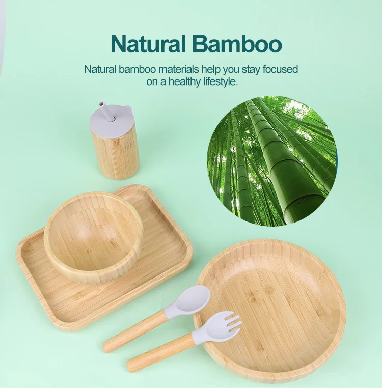 Individuelles umweltfreundliches essenssicheres Geschirr Ftterung Kinder  Kids Bambus-Teller-Schssel-Set Holzlffel und Gabel Bambus-Becher-Set