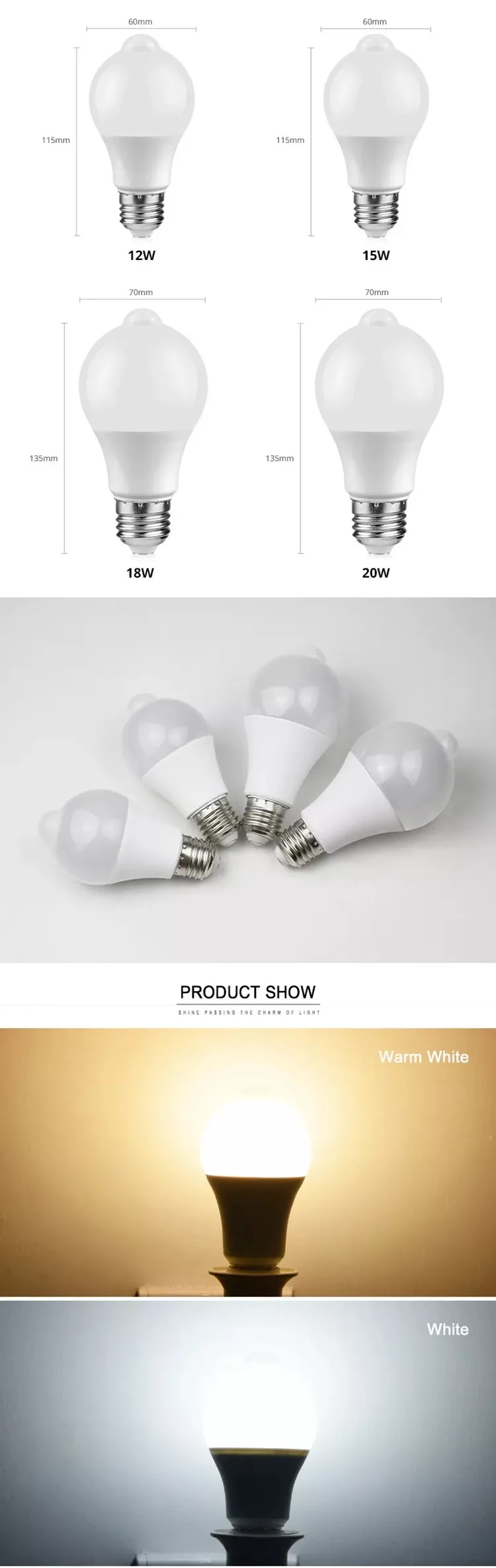 Security Smart Sensor Light Bulb 3w 5w 7w 9w 12w 15w 18w Sound Radar Pir Motion Sensor Led Bulb